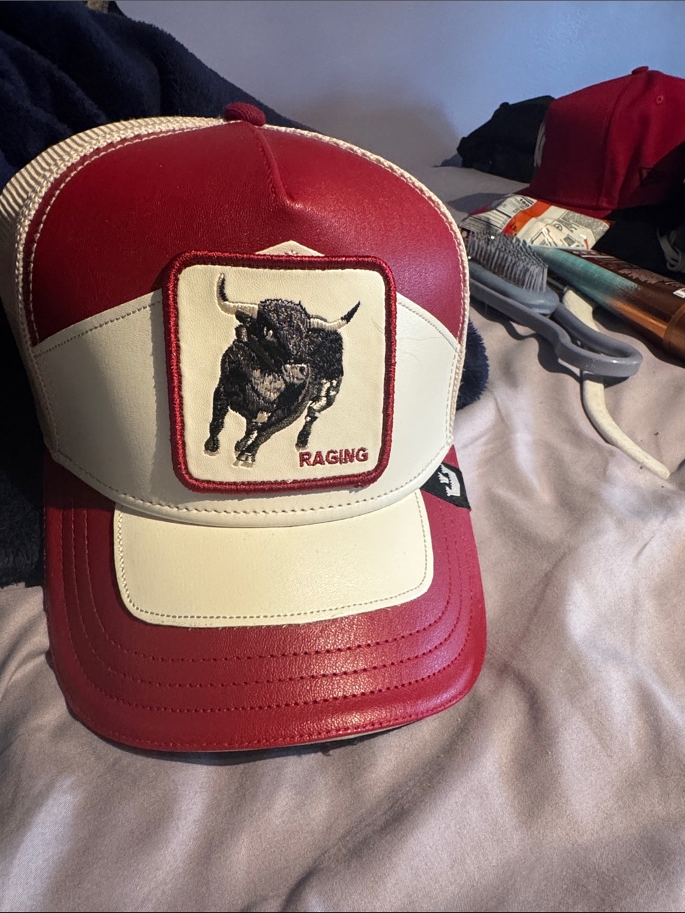 Goorin bros Raging Bull Red & Cream Trucker Hat